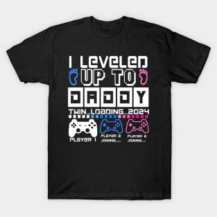 I Leveled Up To Daddy. Twin Loading 2024. Soon To Be Dad T-Shirt